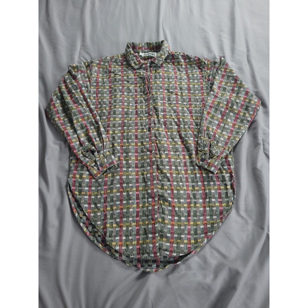 Vintage Michel Button Down Shirt Small Weave Pattern RN51295
